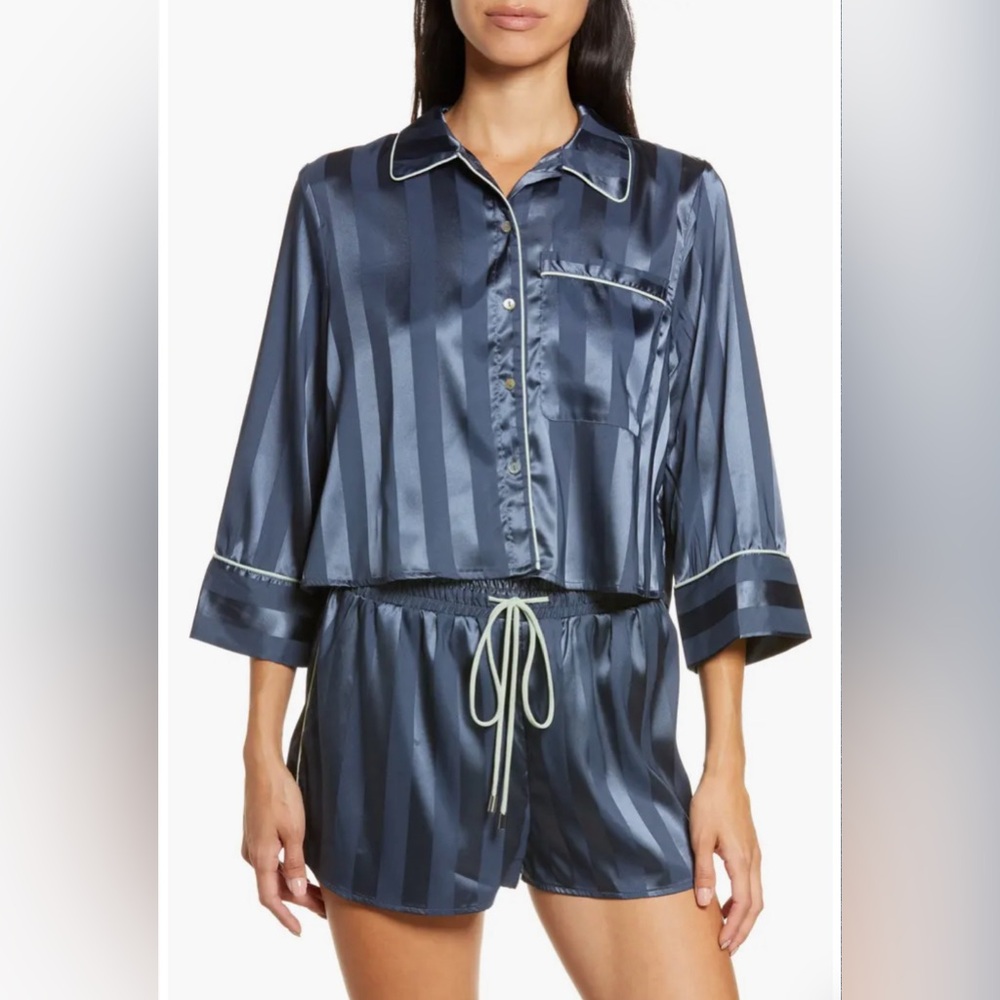 Free People Pillow Talk Satin Stripe Short Pajamas Medium